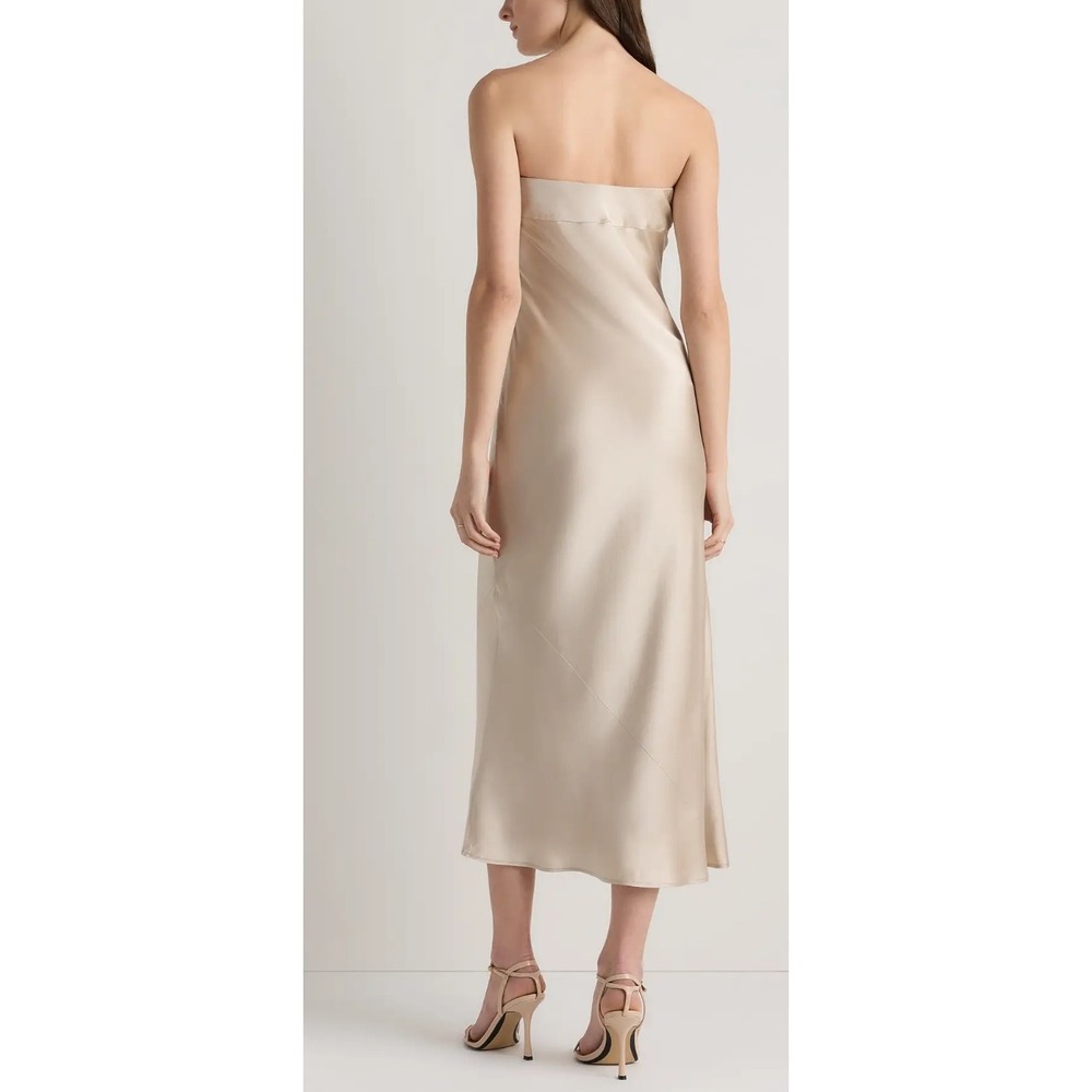 NWT Quince 100% Washable Silk Strapless Midi Dress Champagne Small - Picture 2 of 8